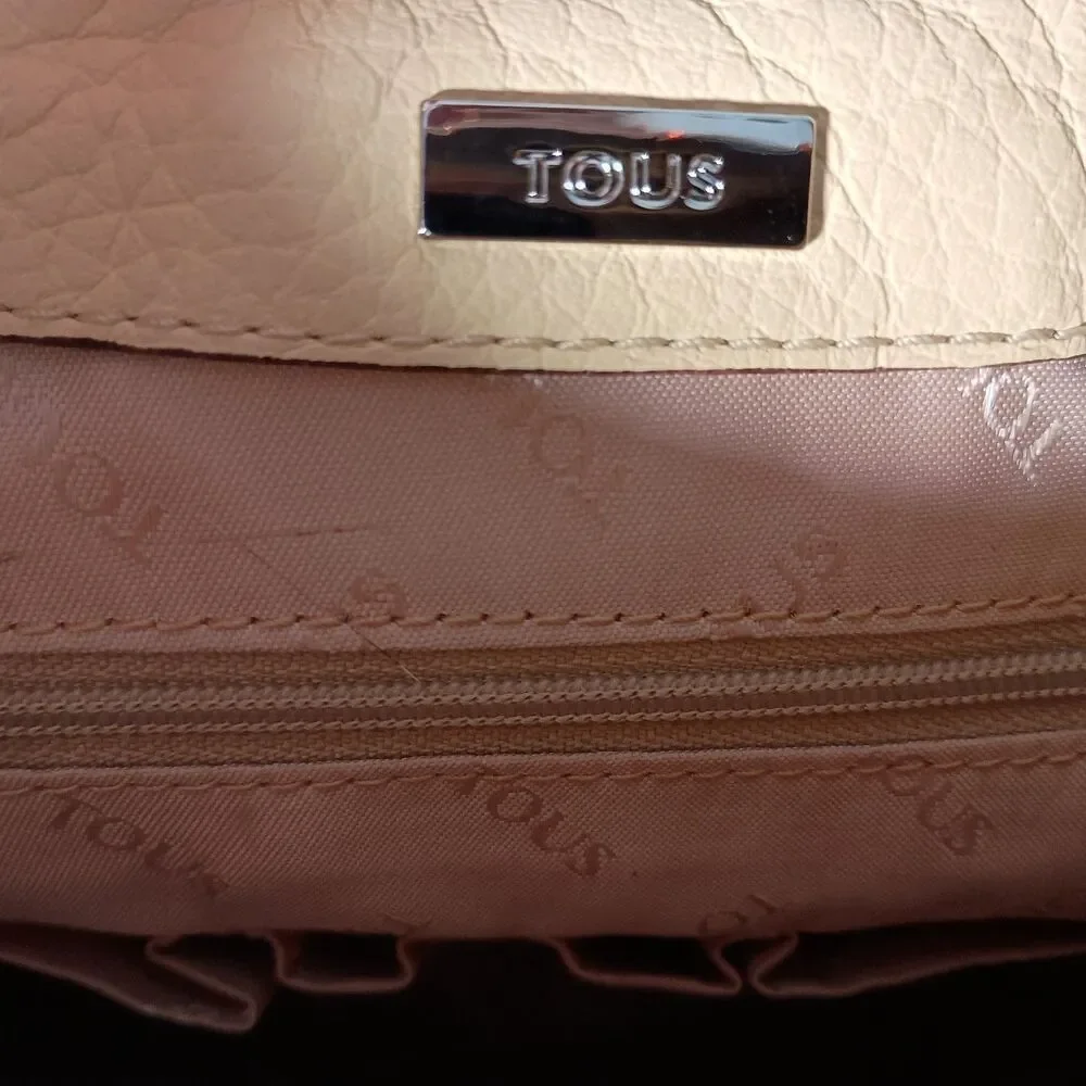 Tous Hobo Shoulder Bag Brown Yellow Leather Silver Logo